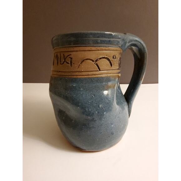 Handmade "Bad Day" Pottery Mug - Blue Stoneware - Signed by Artist - Picture 2 of 3